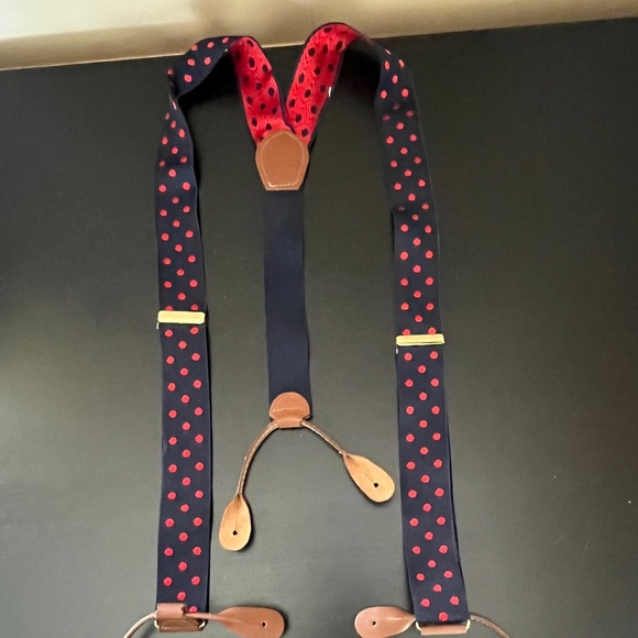Vintage Blue with Red Polka Dot Suspenders - Picture 1 of 5